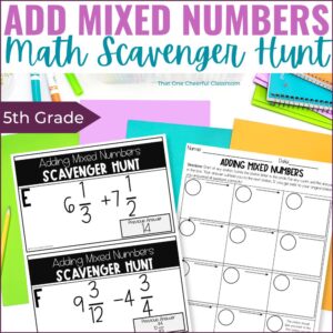 5th Grade Adding Mixed Numbers Scavenger Hunt Cover