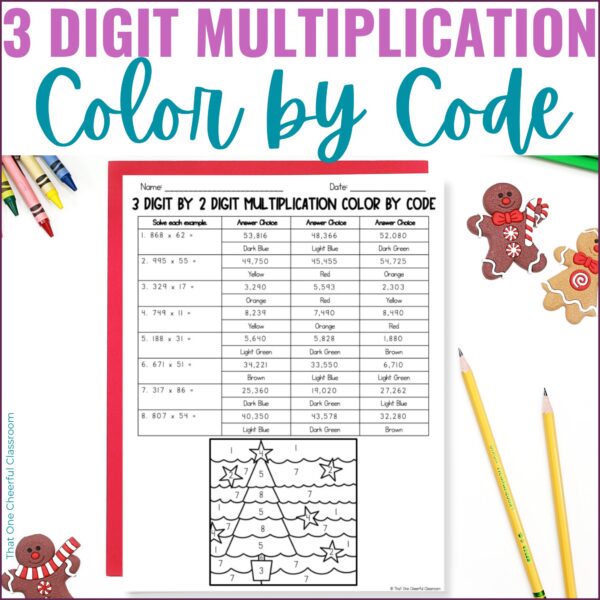 Christmas 3 Digit Multiplication Color by Code Cover