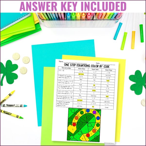 St. Patrick's Day One Step Equations Color by Code Thumb2