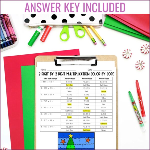 Christmas 3 Digit Multiplication Color by Code Thumb2