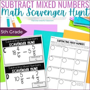 5th Grade Subtracting Mixed Numbers Scavenger Hunt Cover