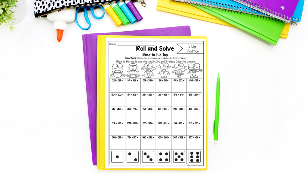 Example of a Race to the Top activity for teaching addition and subtraction