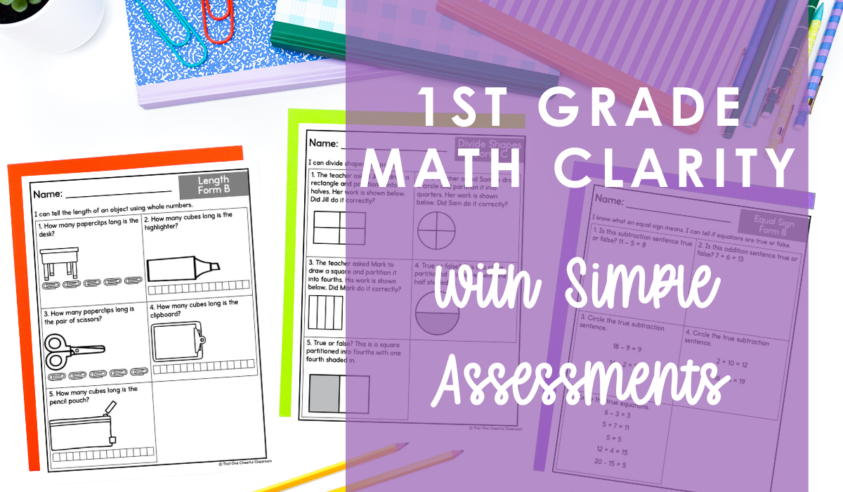 1st Grade Math Assessment blog image showing 3 sample pages